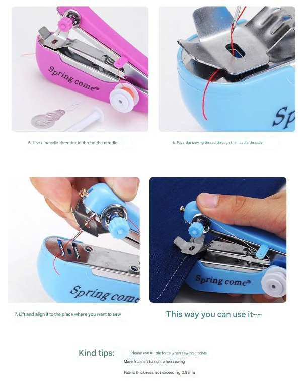 2 Pcs Red Portable Mini Handheld Sewing Machine - Manual Stitching Tool for Quick Fabric Repairs