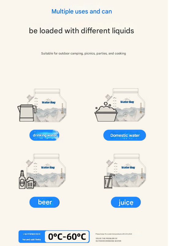 1 Piece Grey 8L Foldable Water Bag - Large Capacity Portable Water Carrier with Spigot for Camping & Outdoors