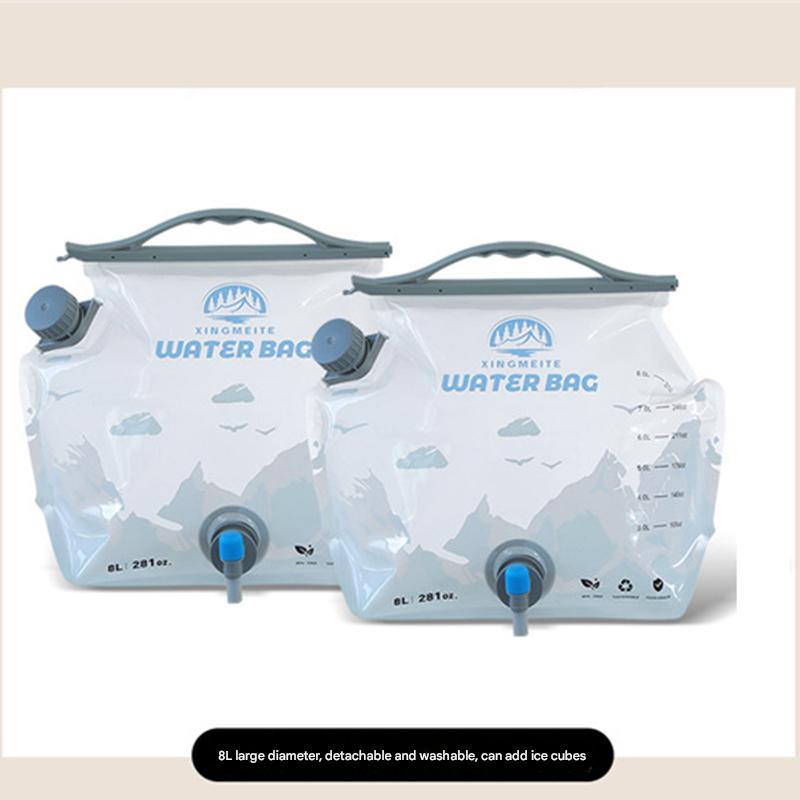 2 Pcs Grey 8L Foldable Water Bag - Large Capacity Portable Water Carrier with Spigot for Camping & Outdoors