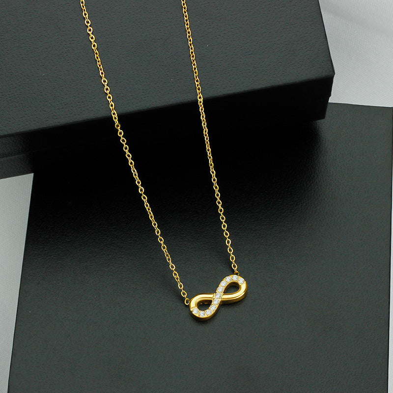 Style 2 Gold Infinity Necklace for Women - Dainty Titanium Steel Pendant with Sparkling Cubic Zirconia