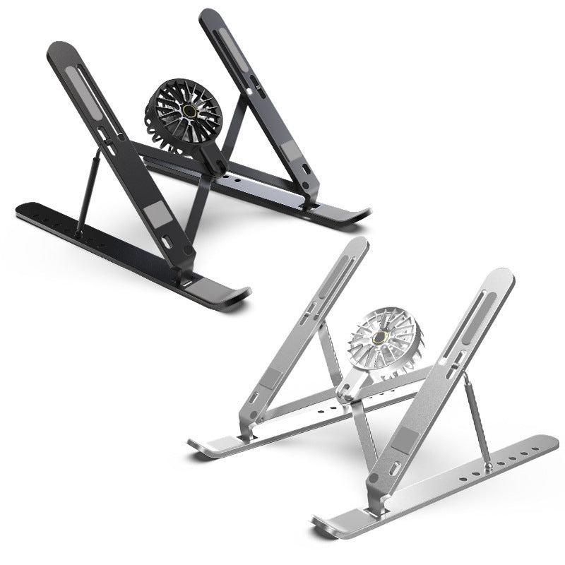 Silver Adjustable Aluminum Laptop Stand with Detachable Cooling Fan - Portable Ergonomic Riser for Desk