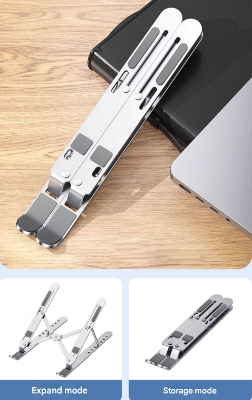 Black Adjustable Aluminum Laptop Stand with Detachable Cooling Fan - Portable Ergonomic Riser for Desk