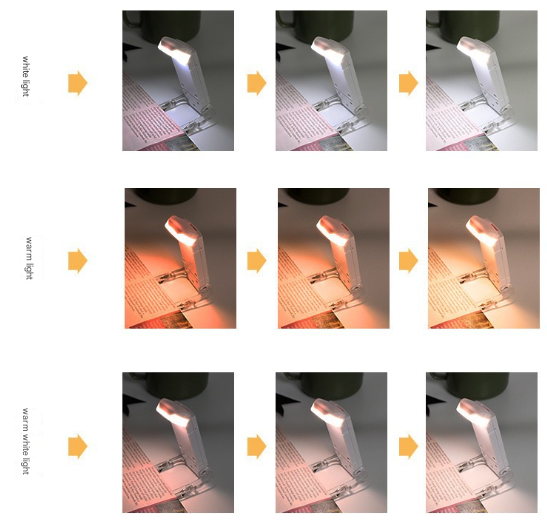 2 Pcs Black USB Rechargeable Clip-on LED Book Light - 3 Color Modes & Dimmable Brightness for Eye-Caring Reading