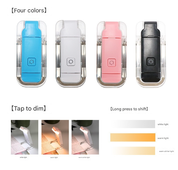 2 Pcs Blue USB Rechargeable Clip-on LED Book Light - 3 Color Modes & Dimmable Brightness for Eye-Caring Reading