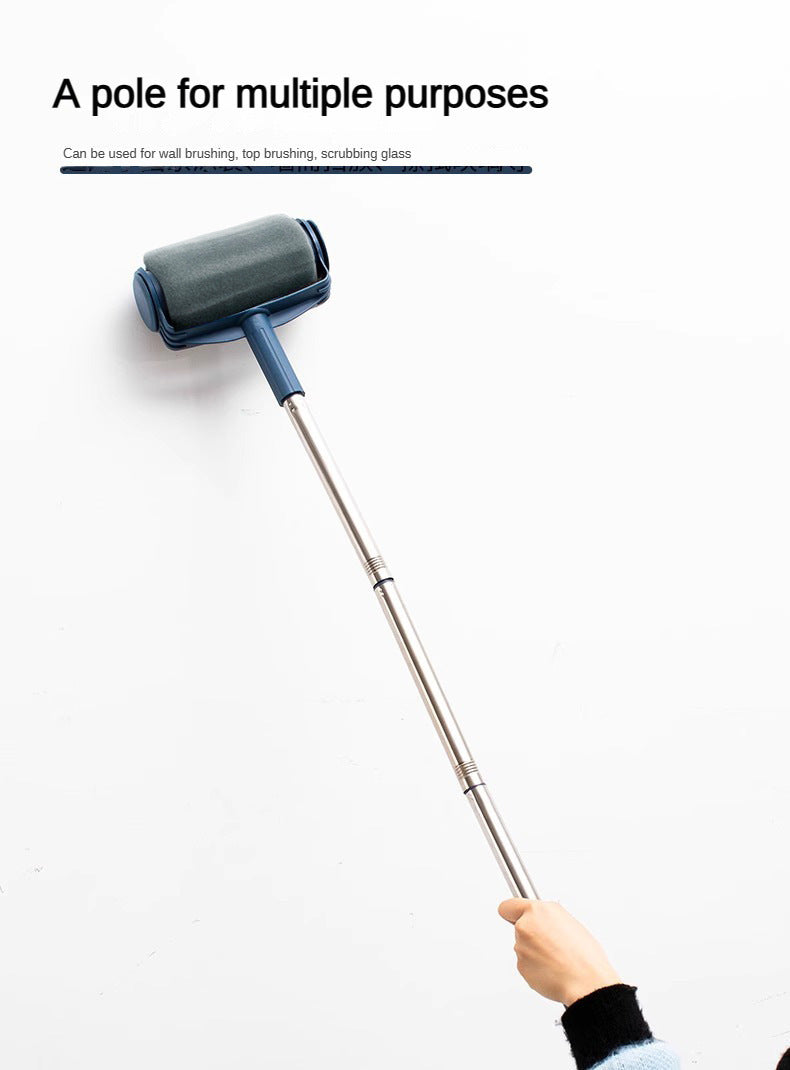 Dark Blue and Grey Pro Refillable Paint Roller Set with Extension Pole - No-Drip Easy Fill Wall Painting Tool Kit