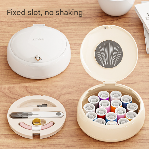 Beige Modern Compact Sewing Kit Organizer - All-in-One with Magnetic Needle Case