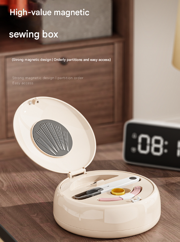 White Modern Compact Sewing Kit Organizer - All-in-One with Magnetic Needle Case