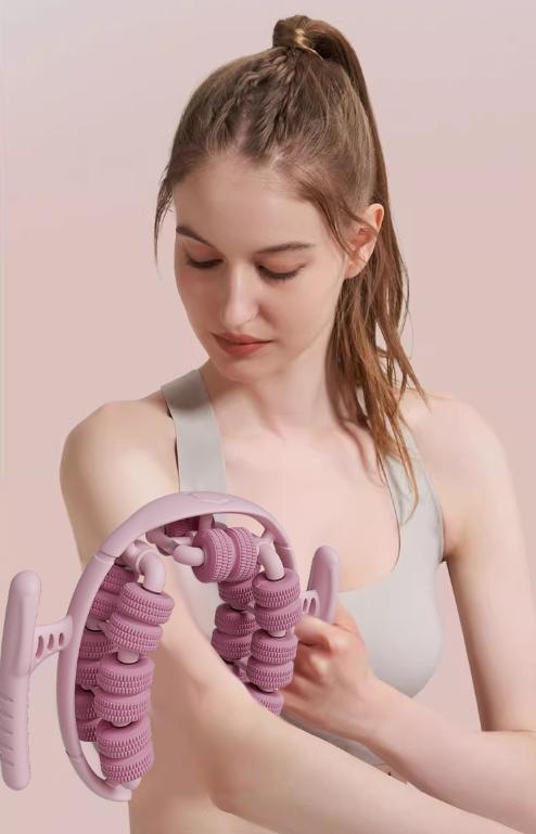 Purple 360° Wrap-Around Muscle Roller - 28-Wheel Massager for Legs, Arms & Calves