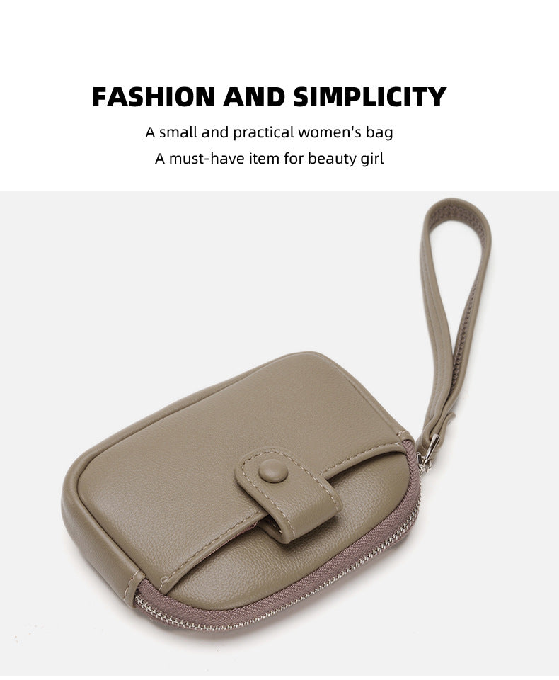 Khaki Womens Compact PU Leather Coin Purse - Stylish Mini Wallet Wristlet with Card Holder and Key Ring