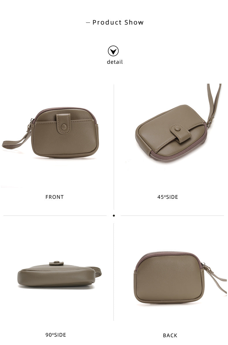 Khaki Womens Compact PU Leather Coin Purse - Stylish Mini Wallet Wristlet with Card Holder and Key Ring