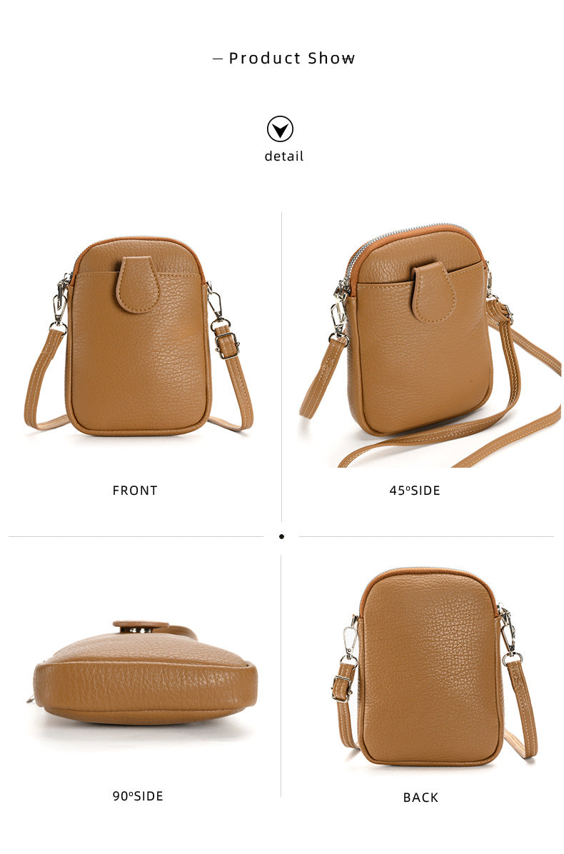 Brown Chic Crossbody Phone Bag - Womens PU Leather Mini Shoulder Purse with Adjustable Strap