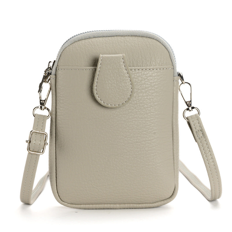 Grey Chic Crossbody Phone Bag - Womens PU Leather Mini Shoulder Purse with Adjustable Strap