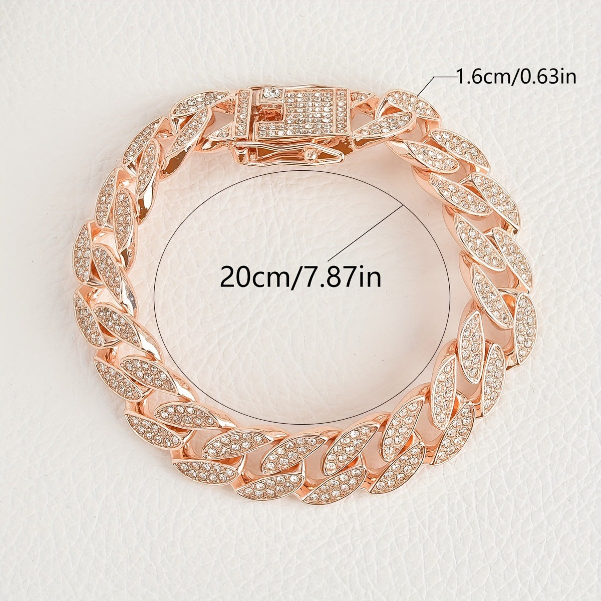 Rose Gold 16mm Iced Out Cuban Link Bracelet - Heavy Paved Rhinestone Hip Hop Chain for Men
