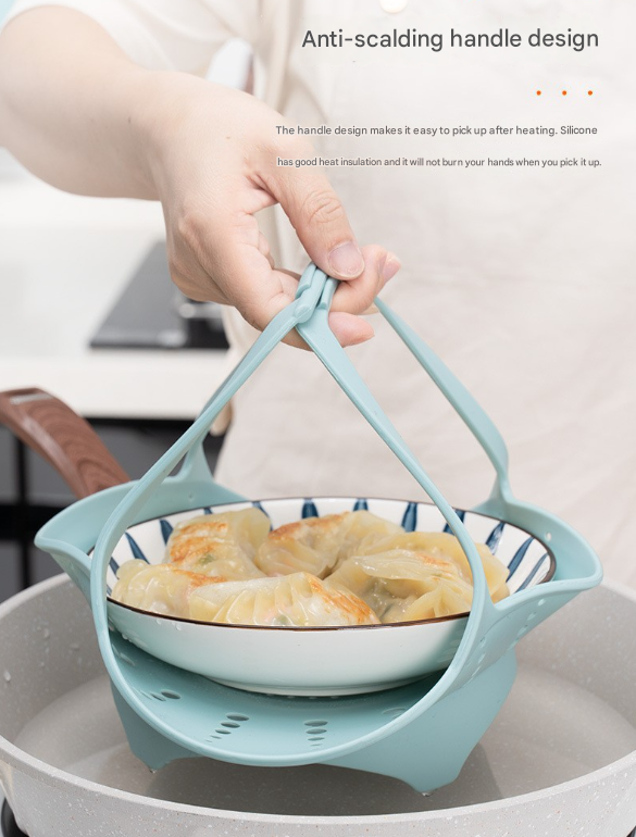 Large Blue Flexible Silicone Steamer Basket with Heat-Resistant Handles - Food-Grade Vegetable Steamer Insert for Pots & Pans