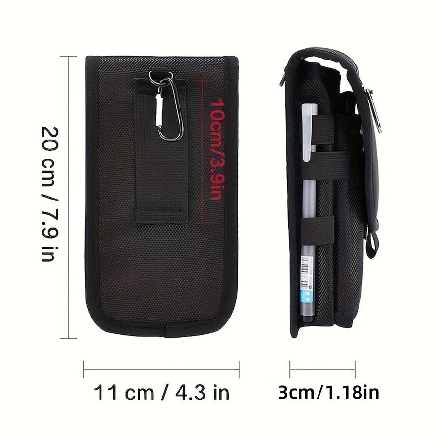 Black Heavy-Duty Tactical Phone Pouch - Multi-Pocket Belt Holster & Utility Waist Bag for Outdoor Work and EDC