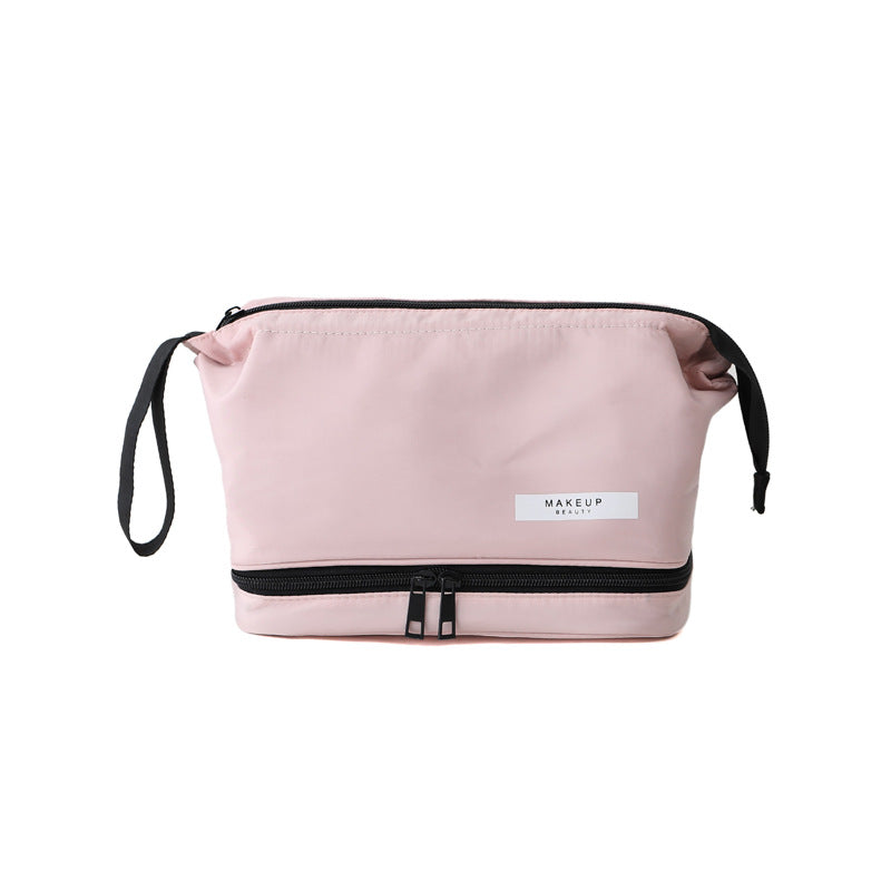 Grey Chic Dual-Compartment Makeup & Toiletry Bag - Large Capacity Travel Organizer with Brush Holder