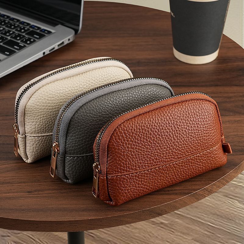 3 Pcs Brown Elegant Faux Leather Coin Purse - Mini Zipper Pouch & Compact Card Holder Wallet