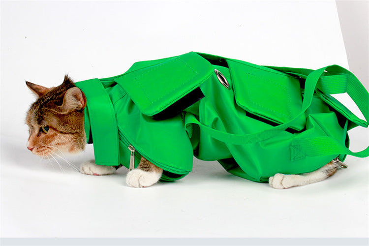 Size M Green Multi-Functional Cat Grooming Bag - Anti-Scratch Restraint Pouch for Nail Trimming and Vet Visits
