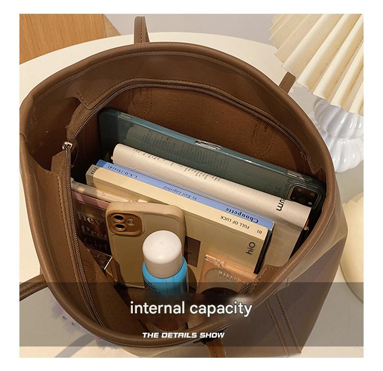 Black Chic Large Capacity Tote Bag - PU Leather Commuter Shoulder Handbag for Women