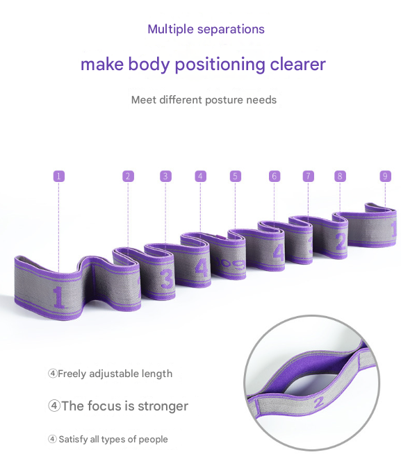 Blue and Purple 9-Loop Yoga Stretch Strap - Numbered Band for Flexibility and Physical Therapy