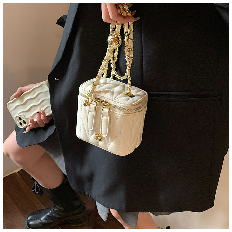 Beige Chic Quilted Mini Box Crossbody Bag - Luxury Style Chain Purse for Women