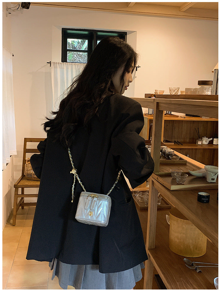 Silver Chic Quilted Mini Box Crossbody Bag - Luxury Style Chain Purse for Women