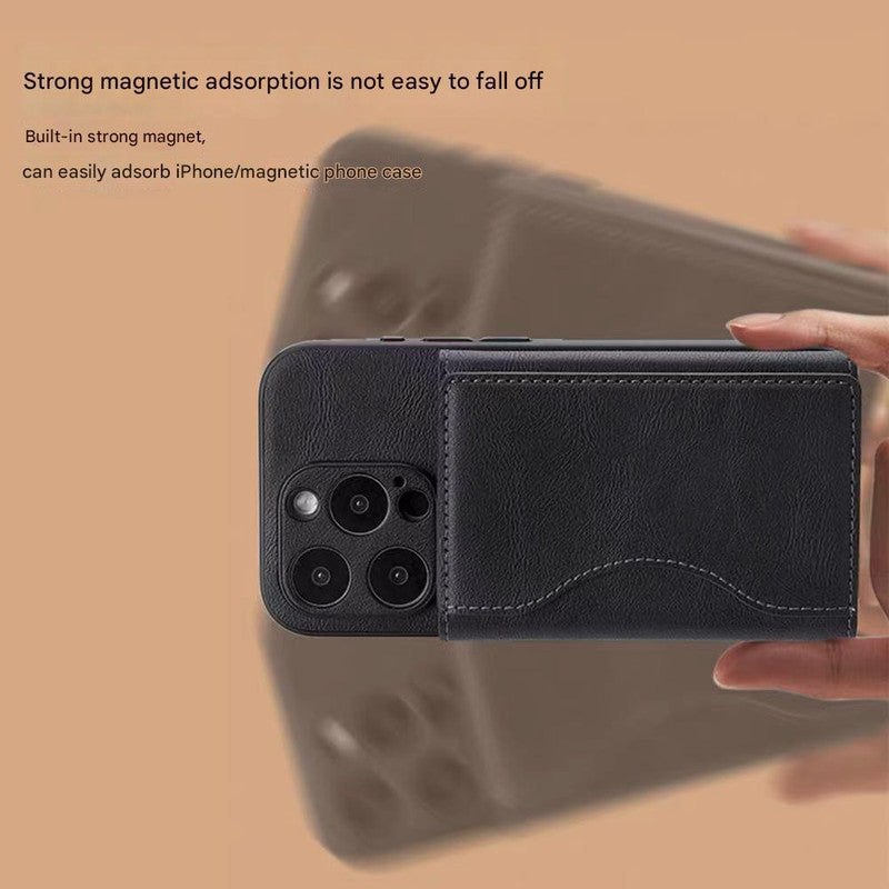 Black 3-in-1 Magnetic Wallet for MagSafe - Slim PU Leather Card Holder with Kickstand