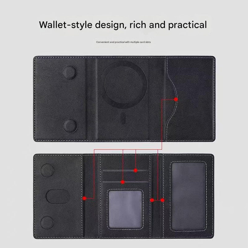 Black 3-in-1 Magnetic Wallet for MagSafe - Slim PU Leather Card Holder with Kickstand
