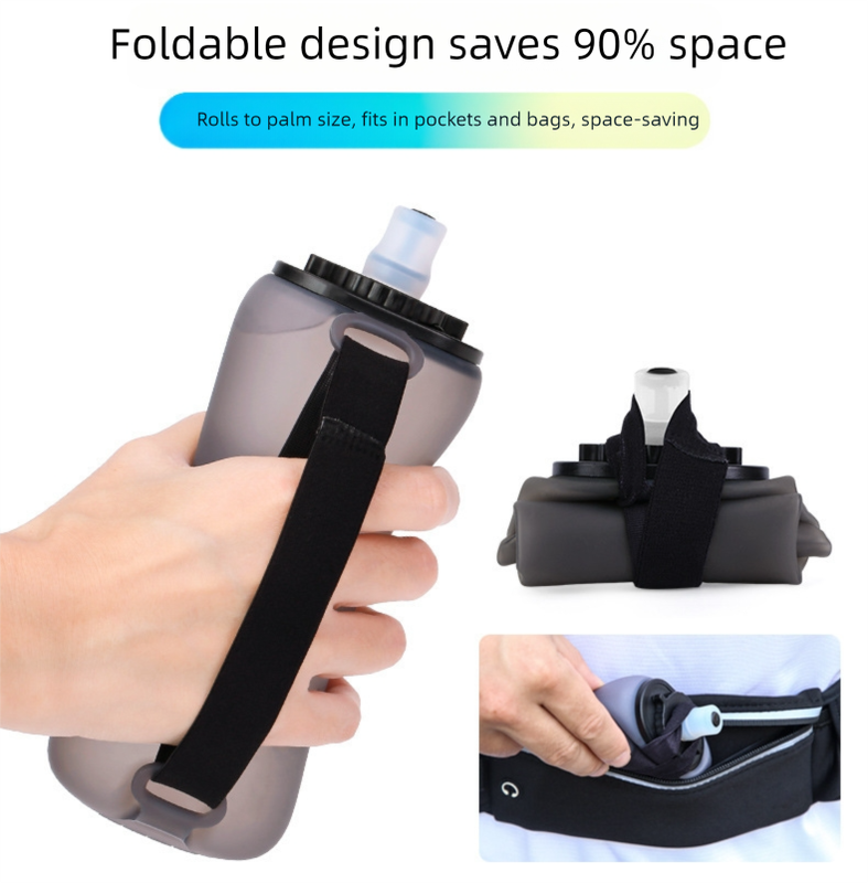Yellow Collapsible Handheld Running Flask - 350ml Lightweight Silicone Water Bottle with Bite Valve