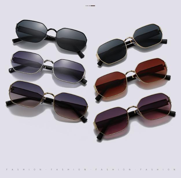 Gold Frame and Pink Grey Lenses Modern Retro Geometric Sunglasses - Chic Metal Frame with UV400 Lenses and Black PU Leather Protective Case