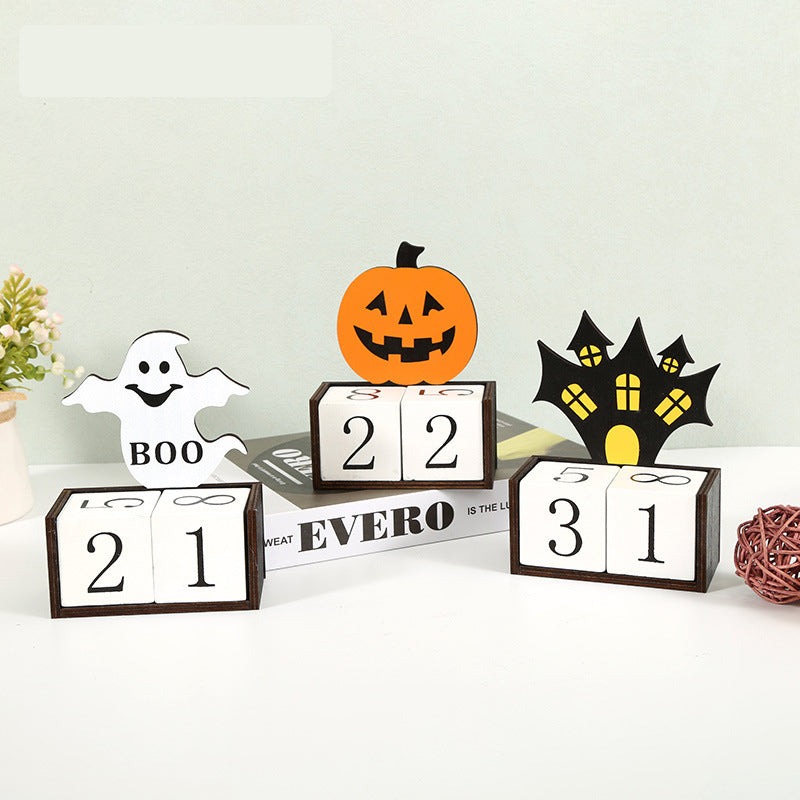 Orange Pumpkin Shape Festive Halloween Countdown Blocks - Reusable Wooden Perpetual Calendar for Desk Decor