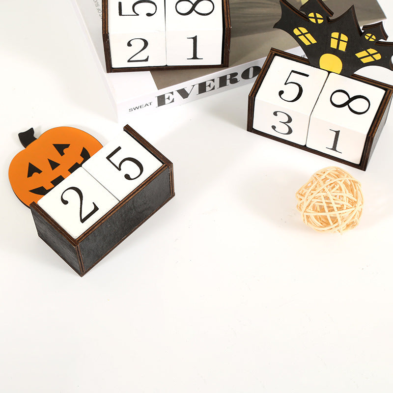 Orange Pumpkin Shape Festive Halloween Countdown Blocks - Reusable Wooden Perpetual Calendar for Desk Decor