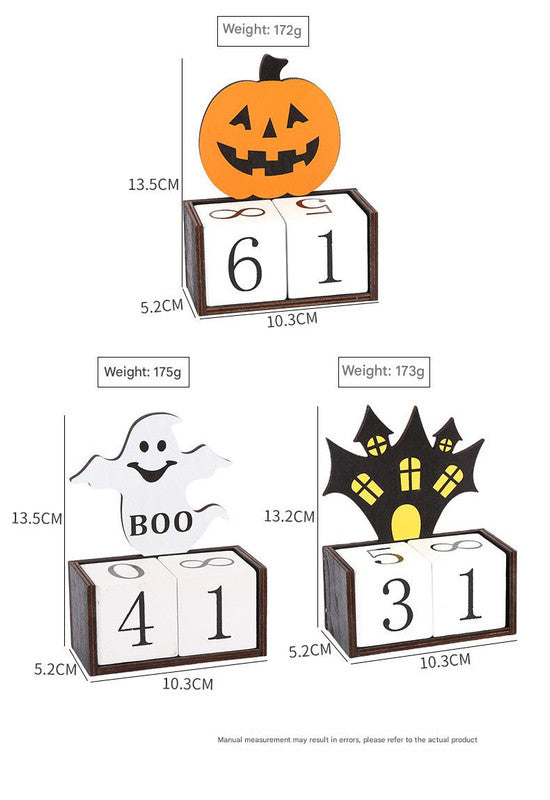 Black Castle Shape Festive Halloween Countdown Blocks - Reusable Wooden Perpetual Calendar for Desk Decor
