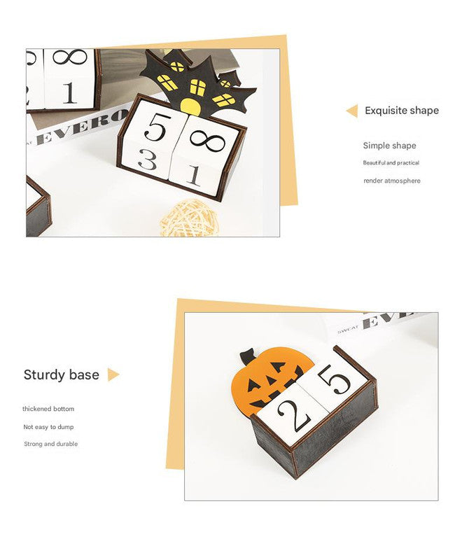 Black Castle Shape Festive Halloween Countdown Blocks - Reusable Wooden Perpetual Calendar for Desk Decor