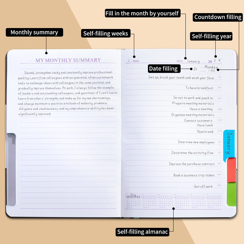 Pink A5 PU Leather Agenda for Productivity & Time Management-Undated Daily & Hourly Planner Pro