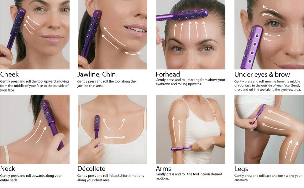 Purple Germanium Stone Facial Roller - Uplifting & Sculpting Beauty Massager for Face and Body