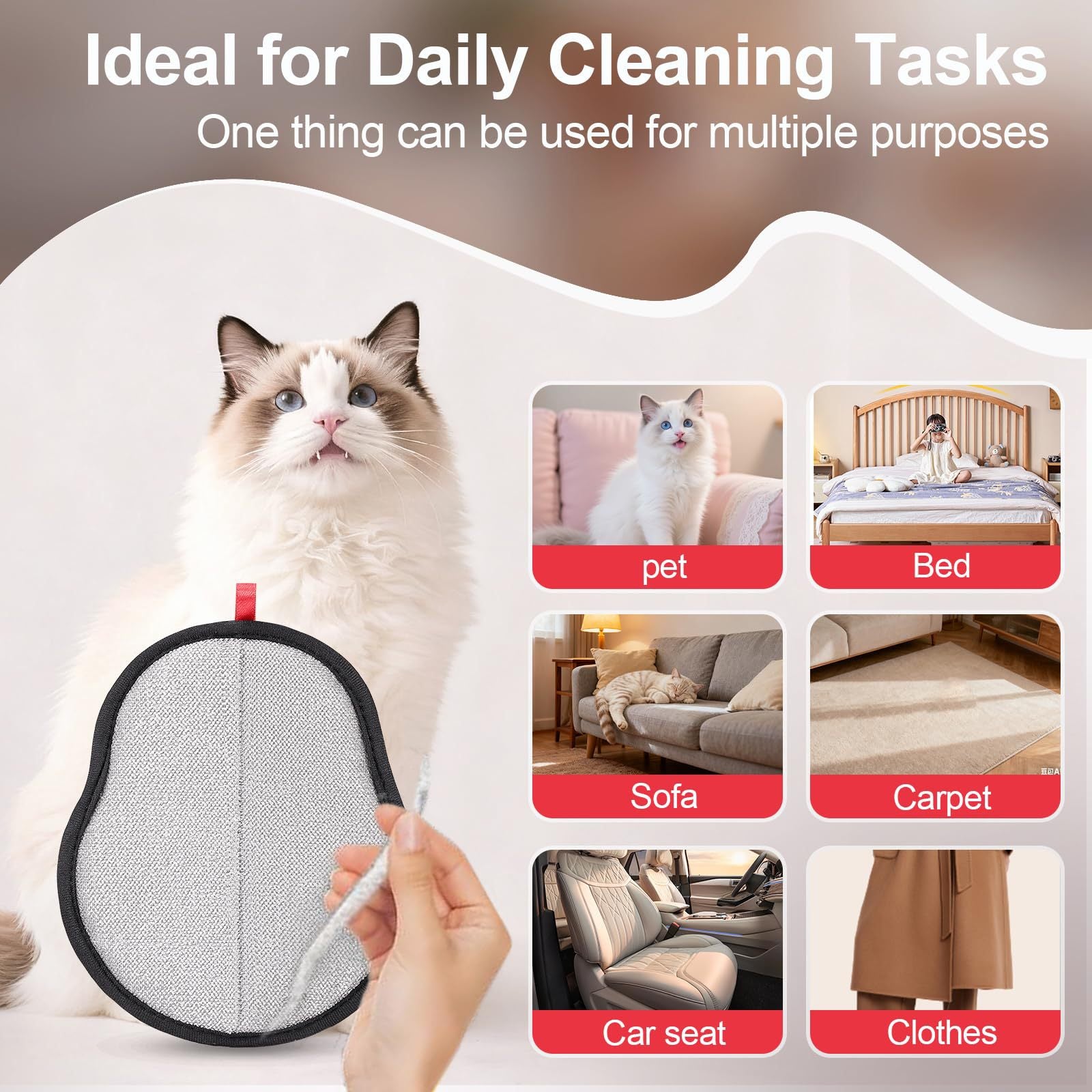 2-Pack Red and Black Pet Hair Remover Glove - Reusable Double-Sided Deshedding Glove for Dog & Cat Grooming, Sofa, Carpet & Clothes Cleaning