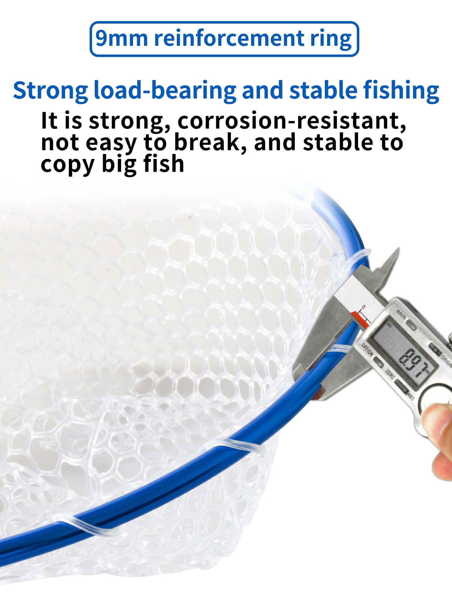 Blue High Strength Large Landing Net - Fishing Net with Long Foldable Handle and Soft Rubber Netting, Dip Net for Fishing, Ideal for Boat, Pier, River Angling