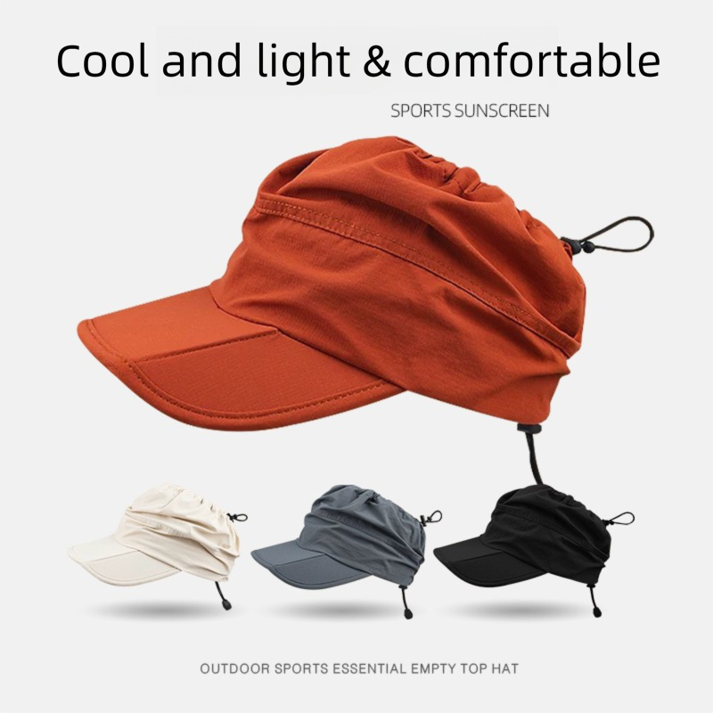 Black Foldable Packable Visor Cap for Women, Quick Dry Outdoor Running Sport Sun Protection Hat