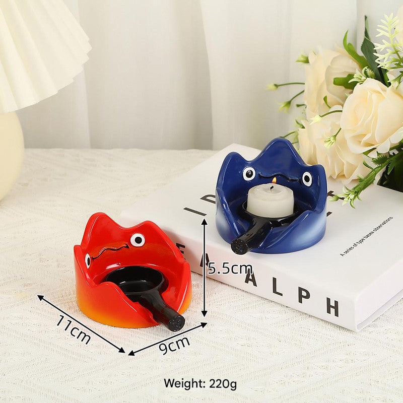 Blue Cartoon Flame Resin Aromatherapy Candle Holder Night Light Tabletop Ornament Home Decor Gift(Scented candles not included)