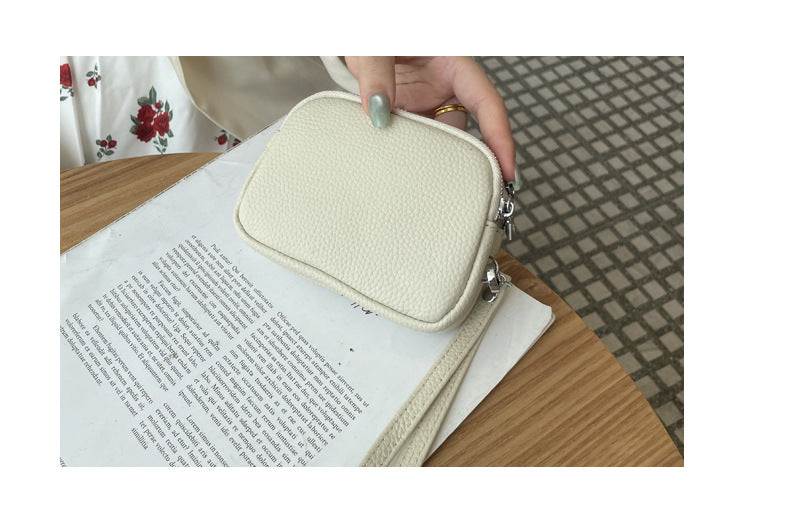 Dark Pink Women's Mini Genuine Leather Coin Purse Double Zipper Organiser Multi-function Wristlet Wallet