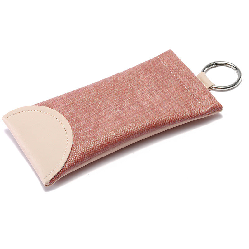 2 Pcs Pink Portable Eyeglasses Pouch with Keychain Snake Skin Pattern Soft Sunglasses Bag Fashion Myopia Glasses Case