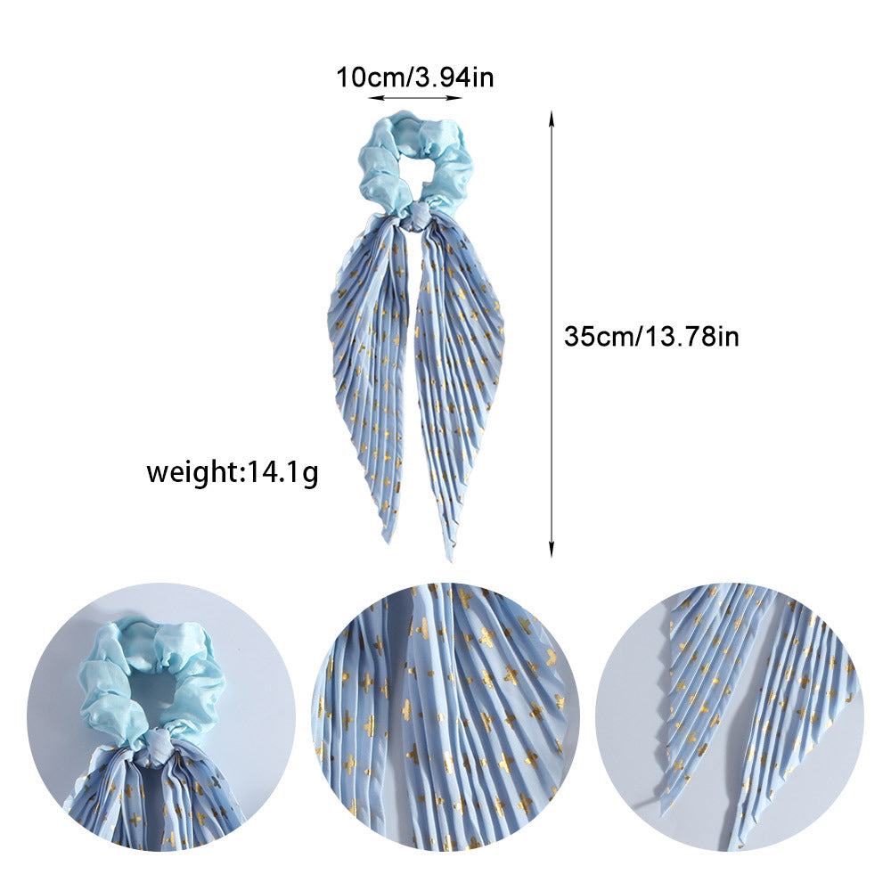 Handmade Pleated Scrunchie with Ribbon Ponytail Holder Hair Tie Hair Accessories 6 Colour Pack