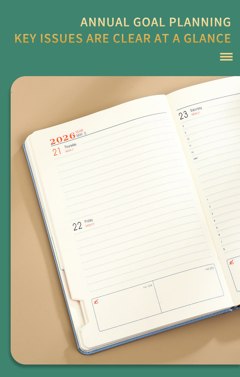Black 2026 A5 English Daily Planner Notebook 365-Day Schedule Book for Monthly & Annual Planning