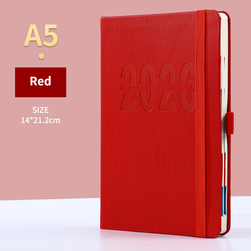 Red 2026 A5 English Daily Planner Notebook 365-Day Schedule Book for Monthly & Annual Planning
