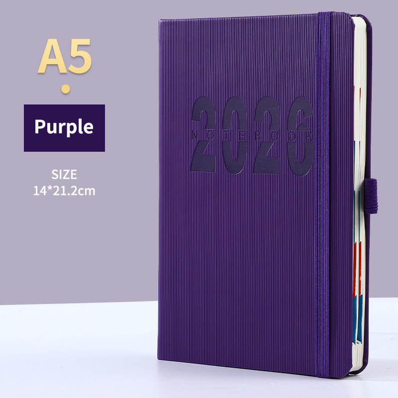 Purple 2026 A5 English Daily Planner Notebook 365-Day Schedule Book for Monthly & Annual Planning