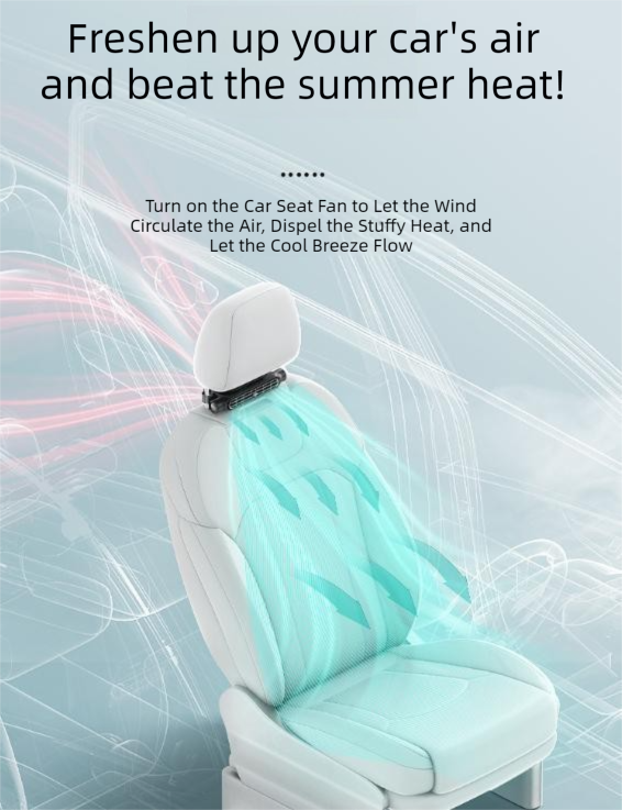 Black Car Seat Back Headrest Fan USB Powered Turbine Cooling Fan with 3 Adjustable Speeds
