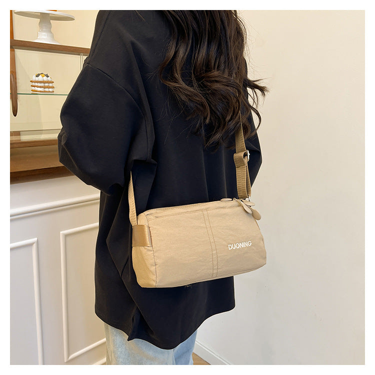 Khaki Women's Lightweight Nylon Crossbody Bag - Multi-Layer Shoulder Purse with Adjustable Strap for Casual Travel and Daily Use