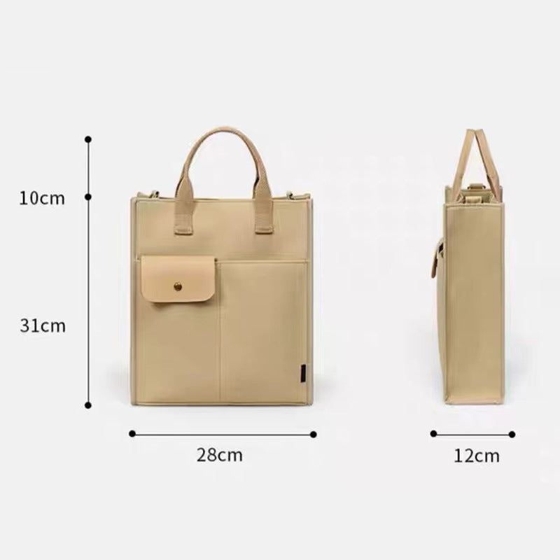 White Unisex Canvas Tote Bag - Structured Vertical Shoulder Satchel with Front Pocket - Lightweight Crossbody for Work, Uni & Daily Commute