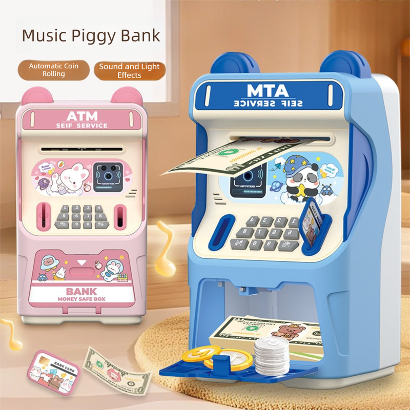 Pink Kids Electronic ATM Piggy Bank - Password Safe Box with Auto Scroll & Music - Educational Saving Toy